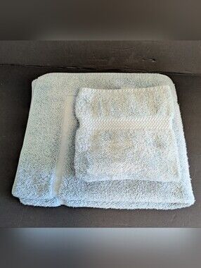 Supima Soft Bathmat and Hand Towel Plush Light Teal Linen and Things